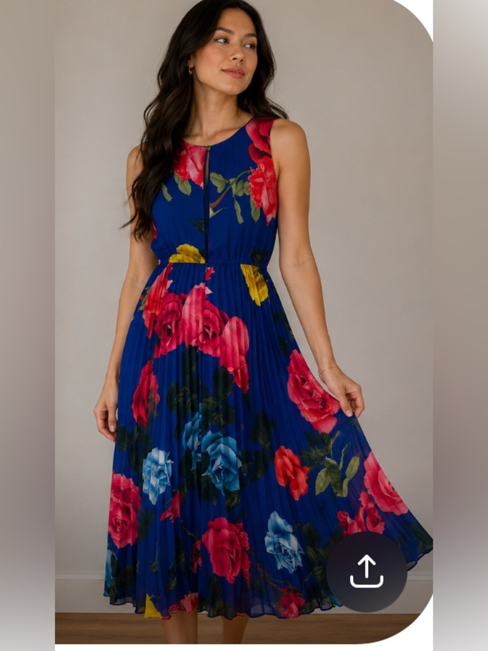 Floral Blue Maxi Dress with Pink & Yellow Blooms.